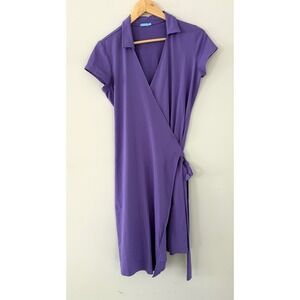 J.McLaughlin Purple Wrap Dress Collared Short Sleeve Knee Length‎ - Size M